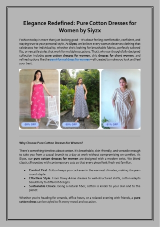 Elegance Redefined Pure Cotton Dresses for Women by Siyzx