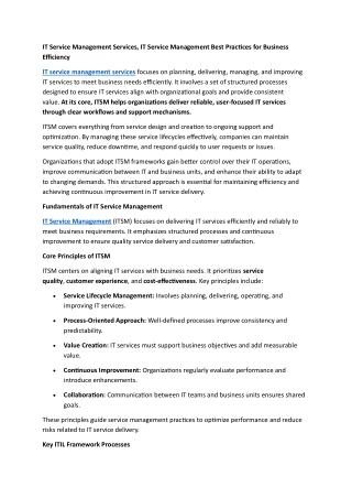 IT Service Management Services, IT Service Management Best Practices for Business Efficiency
