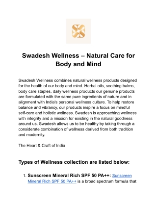 Body Wellness with Natural Wellness Products | Swadesh Online