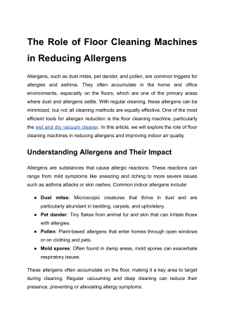 The Role of Floor Cleaning Machines in Reducing Allergens