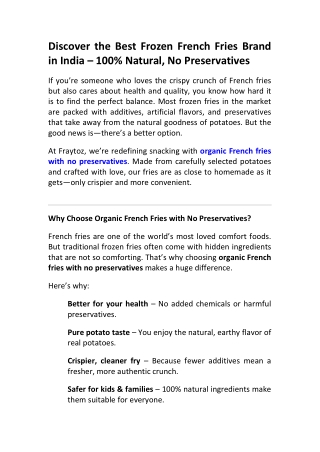 Best Frozen French Fries Brand in India – Fraytoz