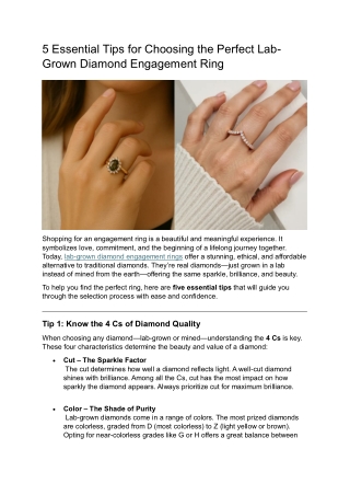 5 Essential Tips for Choosing the Perfect Lab-Grown Diamond Engagement Ring