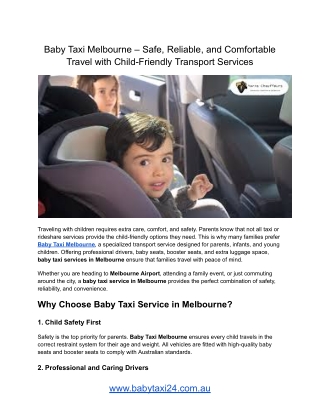 Baby Taxi Melbourne – Safe, Reliable, and Comfortable Travel with Child-Friendly Transport Services