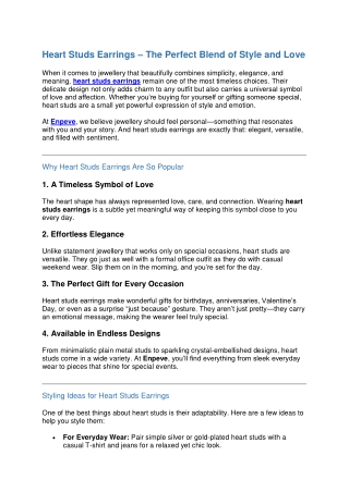 Heart Studs Earrings – The Perfect Blend of Style and Love