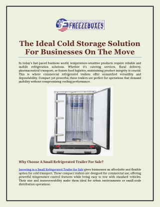 The Ideal Cold Storage Solution For Businesses On The Move