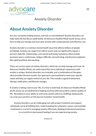 Anxiety Help in South Jersey