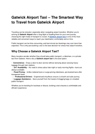 Gatwick Airport Taxi – The Smartest Way to Travel from Gatwick Airport
