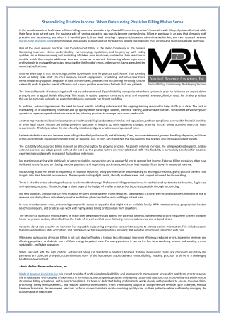 Streamlining Practice Income - When Outsourcing Physician Billing Makes Sense