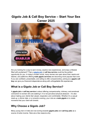 Gigolo Job & Call Boy Service – Start Your Sex Career 2025