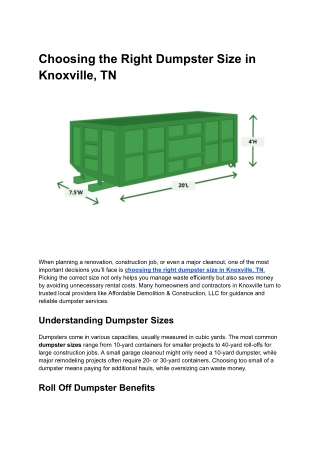 Choosing the Right Dumpster Size in Knoxville, TN