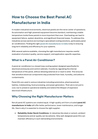 How to Choose the Best Panel AC Manufacturer in India