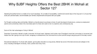 Why BJBF Heights Offers the Best 2BHK in Mohali at Sector 127