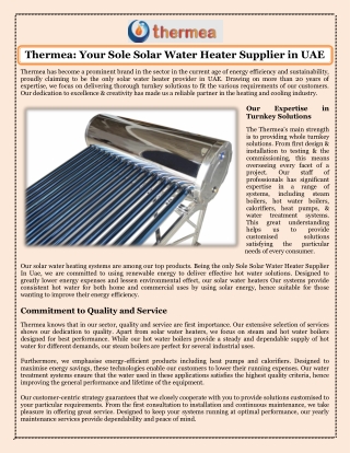 Thermea Your Sole Solar Water Heater Supplier in UAE