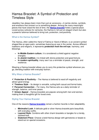 Hamsa Bracelet A Symbol of Protection and Timeless Style