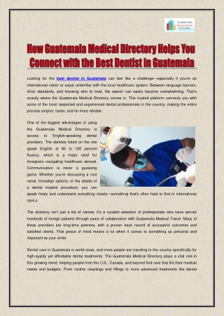 How Guatemala Medical Directory Helps You Connect with the Best Dentist in Guatemala