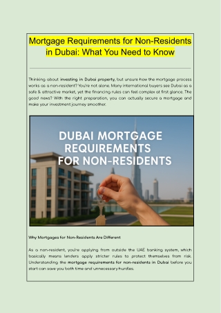 Mortgage Requirements for Non-Residents in Dubai: What You Need to Know