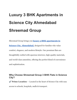 Luxury 3 BHK Apartments in Science City Ahmedabad Shreemad Group