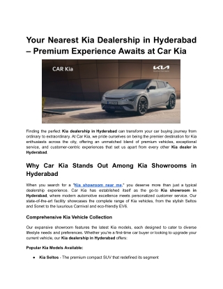 Your Nearest Kia Dealership in Hyderabad – Premium Experience Awaits at Car Kia