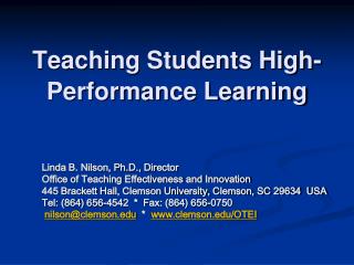 Teaching Students High-Performance Learning