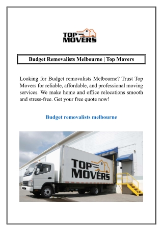 Budget Removalists Melbourne | Top Movers