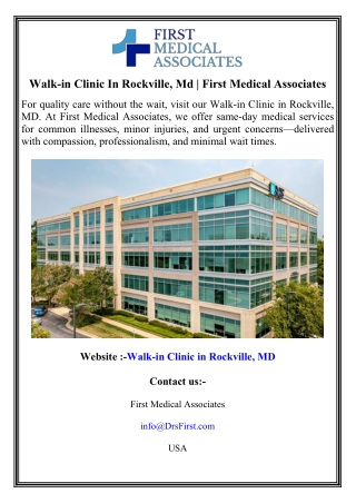 Walk-in Clinic In Rockville, Md  First Medical Associates