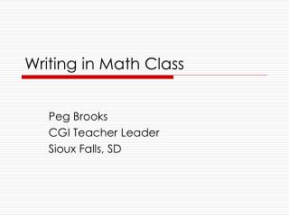 Writing in Math Class