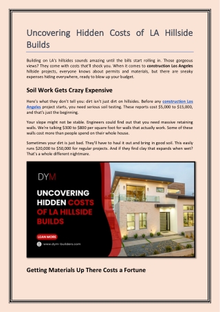 Uncovering Hidden Costs of LA Hillside Builds