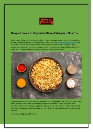 Unique Flavors of Vegetarian Biryani Vizag You Must Try