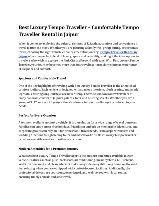 Best Luxury Tempo Traveller – Comfortable Tempo Traveller Rental in Jaipur