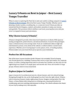 Luxury Urbania on Rent in Jaipur – Best Luxury Tempo Traveller