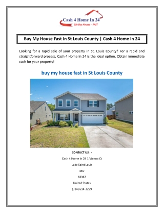 Buy My House Fast In St Louis County Cash 4 Home In 24