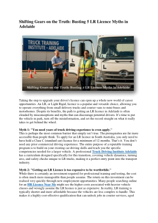Shifting Gears on the Truth Busting 5 LR Licence Myths in Adelaide