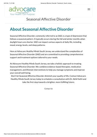 Seasonal Affective Disorder Treatment _ South Jersey