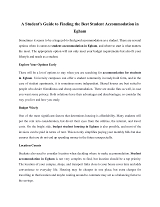 A Student’s Guide to Find Best Student Accommodation Egham (1)