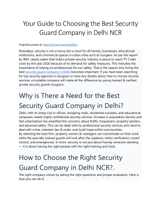 Your Guide to Choosing the Best Security Guard Company in Delhi NCR
