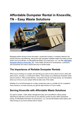Affordable Dumpster Rental in Knoxville, TN – Easy Waste Solutions