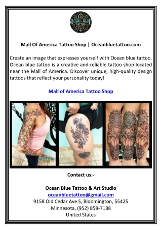 Mall Of America Tattoo Shop  Oceanbluetattoo.com