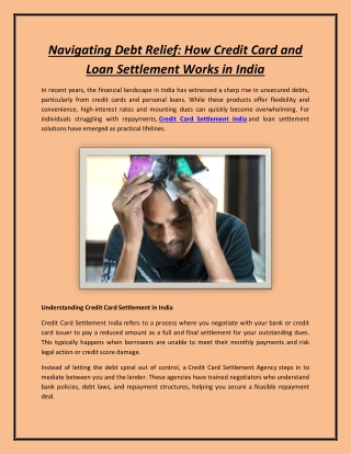 Navigating Debt Relief: How Credit Card and Loan Settlement Works in India