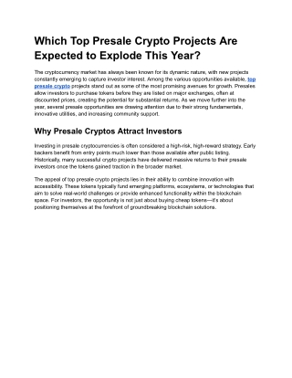 Which Top Presale Crypto Projects Are Expected to Explode This Year