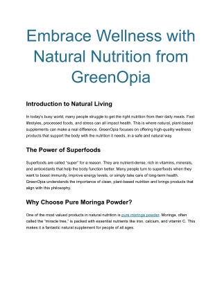 Embrace Wellness with Natural Nutrition from GreenOpia