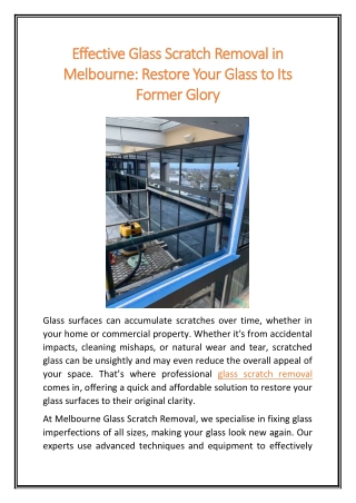 Effective Glass Scratch Removal in Melbourne Restore Your Glass to Its Former Glory