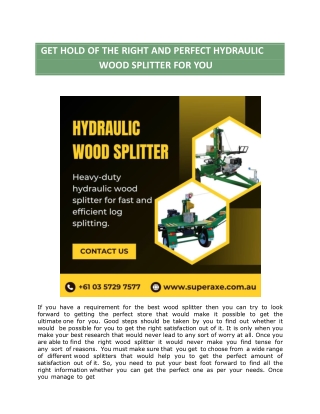 Get hold of the right and perfect Hydraulic Wood Splitter for you