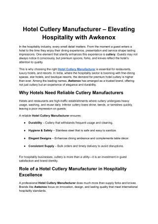 Hotel Cutlery Manufacturer – Dining Solutions by Awkenox