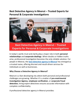 Best Detective Agency in Meerut, Trusted Experts for Personal & Corporate Invest