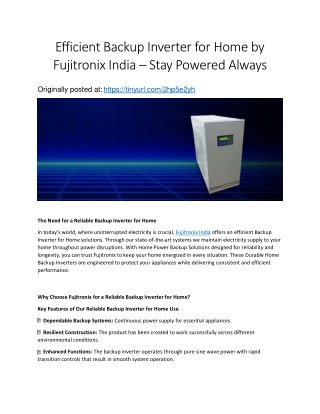 Reliable Inverter for Home Backup | Fujitronix India
