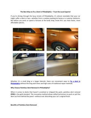 The Best Way to Fix a Dent in Philadelphia – Trust the Local Experts!