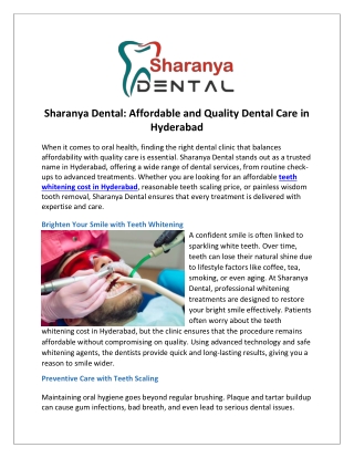 Sharanya Dental Affordable and Quality Dental Care in Hyderabad