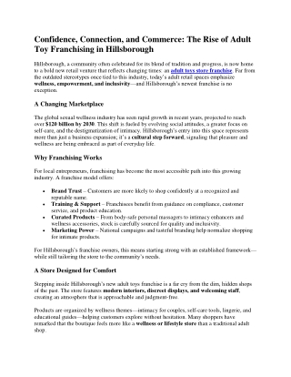 Confidence, Connection, and Commerce- The Rise of Adult Toy Franchising in Hillsborough