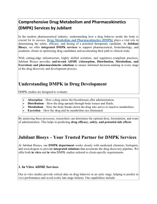 Comprehensive Drug Metabolism and Pharmacokinetics (DMPK) Services