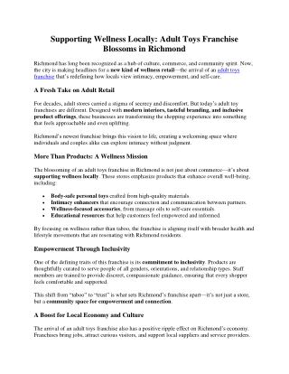 Supporting Wellness Locally- Adult Toys Franchise Blossoms in Richmond